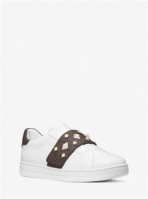 michael kors kenna|Kenna Logo and Studded Leather Sneaker .